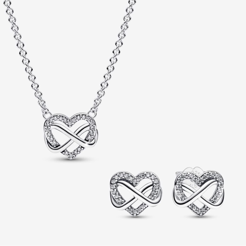 Pandora Silver Heart Infinity Necklace Set